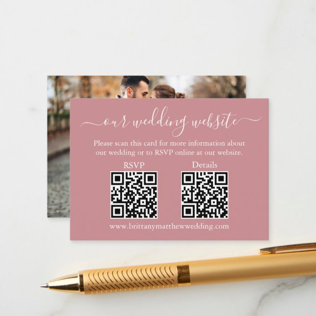 Wedding 2 QR RSVP Details Photo Dusty Rose Enclosure Card (Front/Back In Situ)