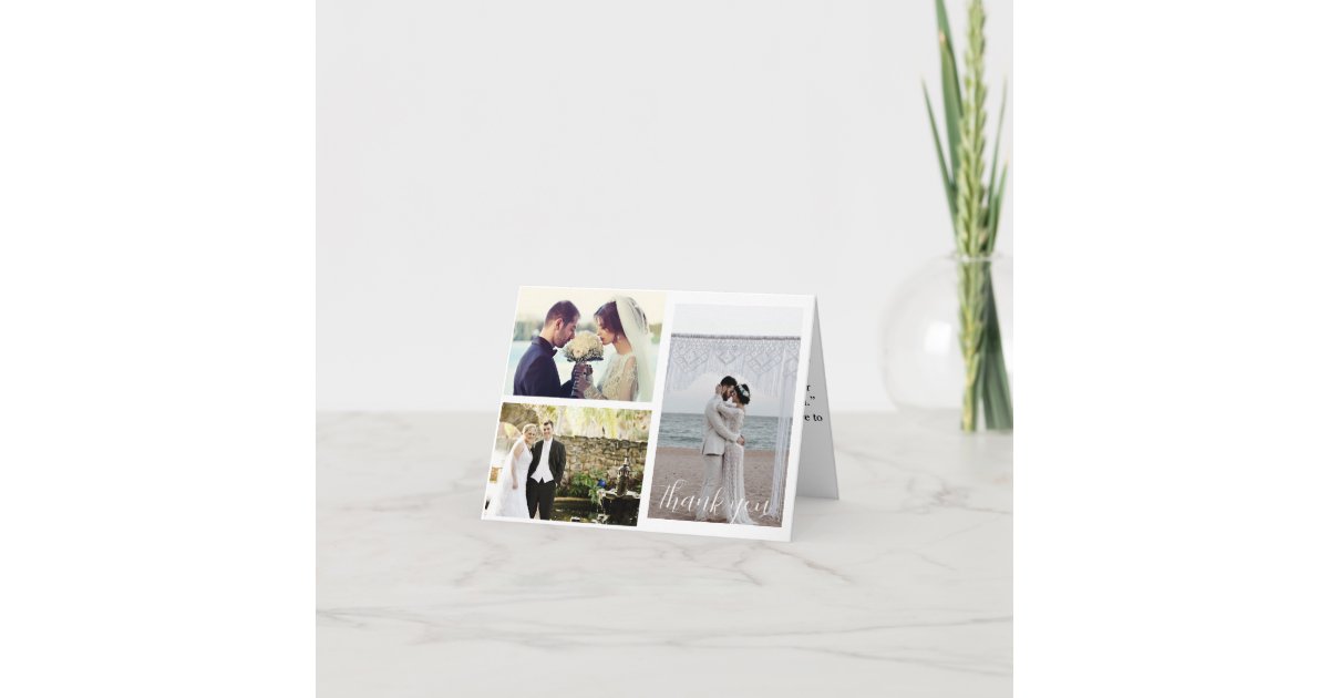 Wedding 3 Photo Collage Thank You Card | Zazzle