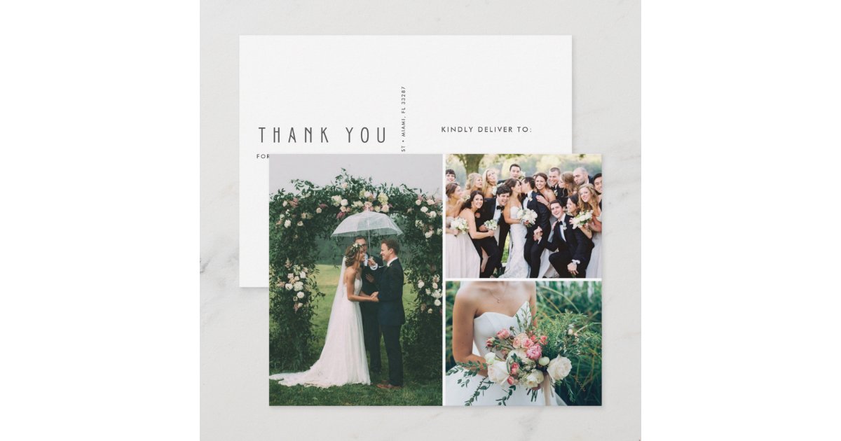 Wedding 3 Photo Collage Thank You Postcard | Zazzle
