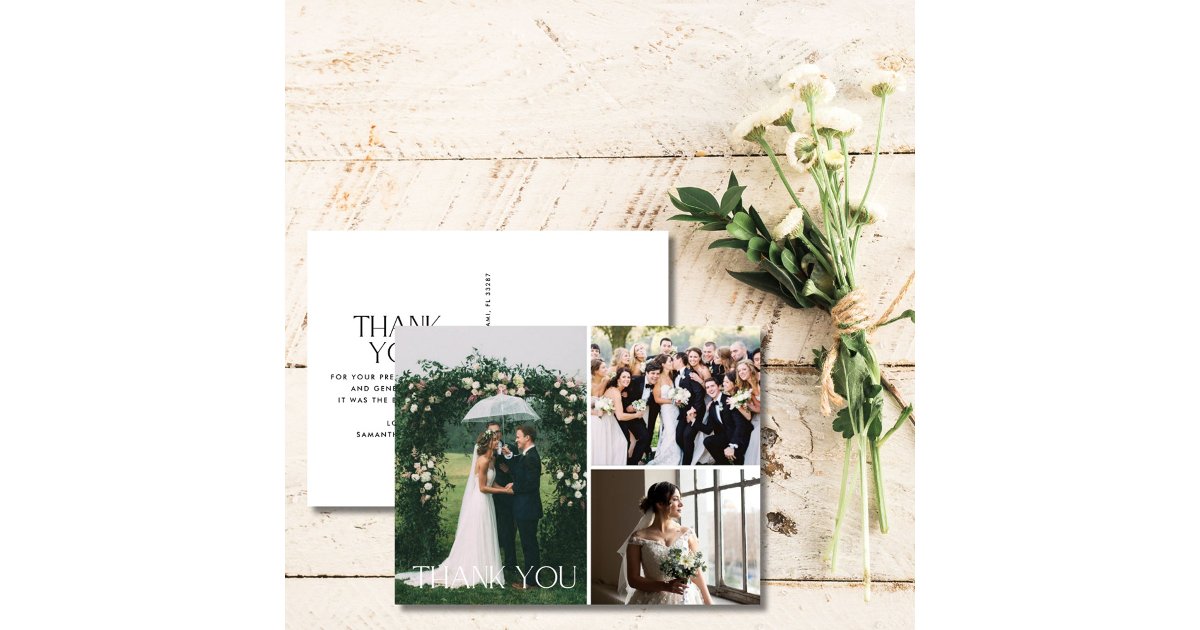Wedding 3 Photo Collage Thank You Postcard | Zazzle