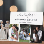 Wedding 3 Photo Collage with Love Laughter Quote Plaque<br><div class="desc">Create your own wedding photo plaque using 3 of your favorite wedding pictures. The wording is lettered in elegant script and modern print. It reads "love, laughter and happily ever after". The template is set up ready for you to add the names of the newlyweds, the wedding date and your...</div>