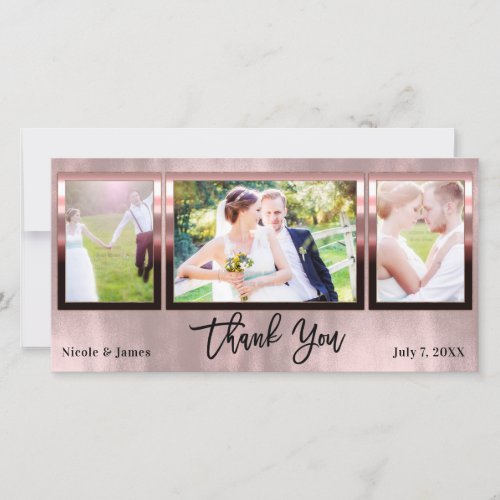 Wedding 3 Photo Picture Rose Gold Shine Thank You