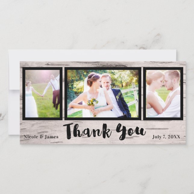 Wedding 3 Photo Picture Rustic Birch Thank You (Front)