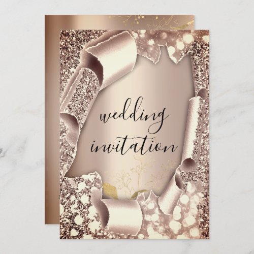 Wedding 3D Cart Effect Frame Florals Rose Gold Invitation