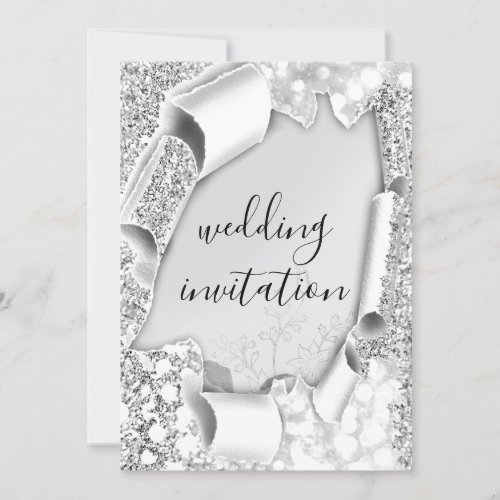 Wedding 3D Cart Effect Frame Florals Silver Gray Invitation