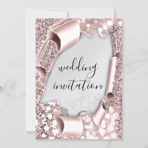 Wedding 3D Cart Effect Frame Florals Silver Rose Invitation