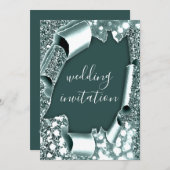 Wedding 3D Cart Effect Frame Smoky Teal Blue Invitation (Front/Back)