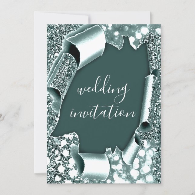 Wedding 3D Cart Effect Frame Smoky Teal Blue Invitation (Front)