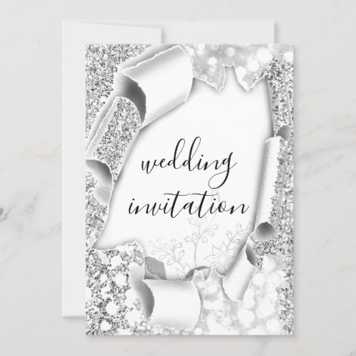 Wedding 3D Cart Effect White  Frame Florals Silver Invitation