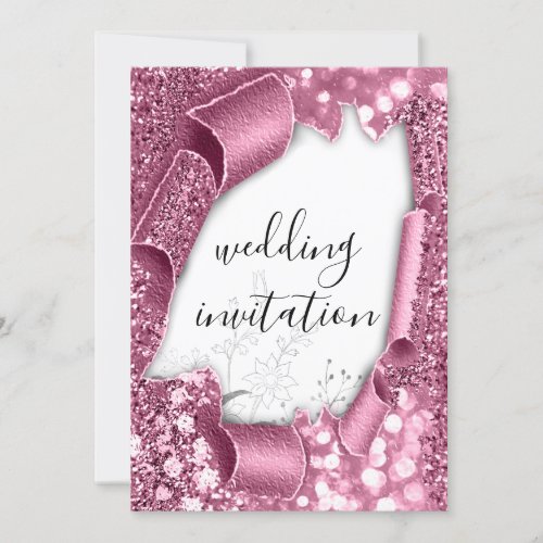 Wedding 3D Cart Effect White Rose Glitter Floral Invitation