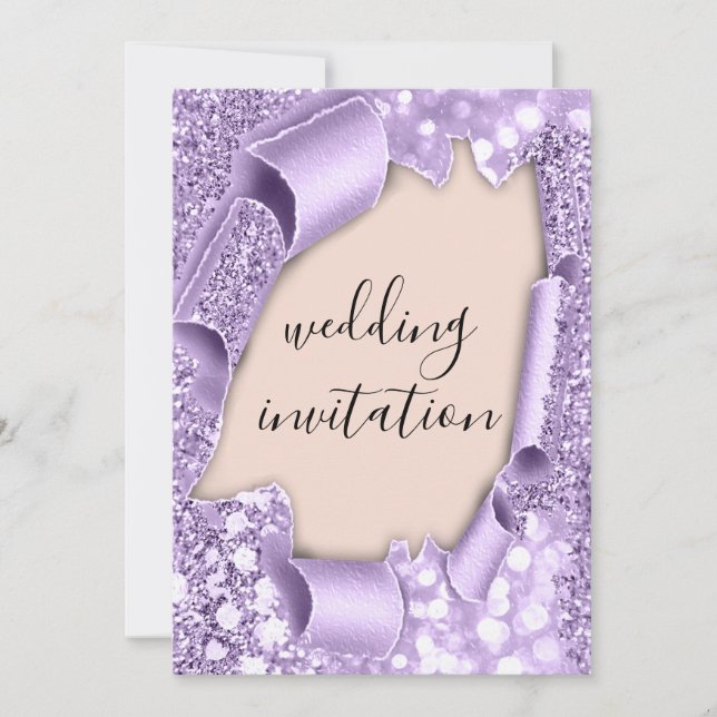 Wedding 3D Effect Blush Glitter Purple Glitter Invitation (Front)