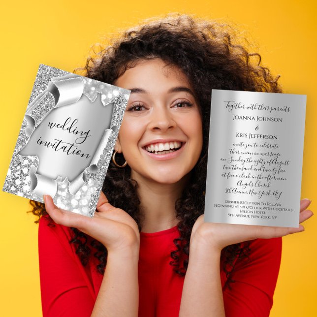 Wedding 3D Effect Elegant Gray Silver Glitter Invitation (Wedding 3D Effect Elegant Gray Silver Glitter Invitation)