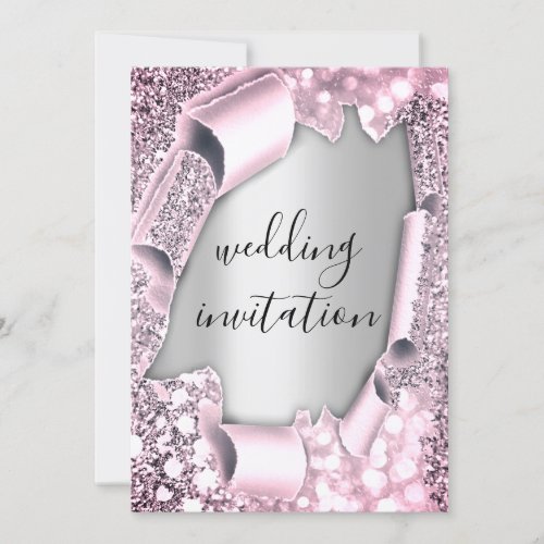 Wedding 3D Effect Elegant Pink  Silver Glitter Invitation