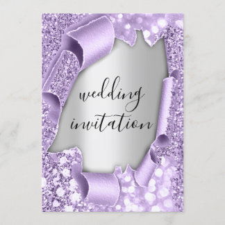 Wedding 3D Effect Elegant Purple Silver Glitter Invitation