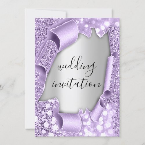 Wedding 3D Effect Elegant Purple  Silver Glitter Invitation