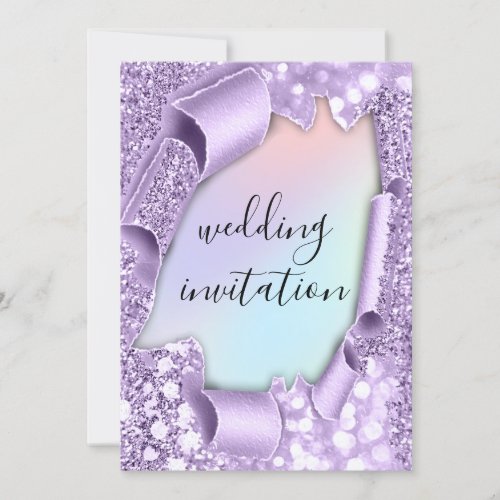 Wedding 3D Effect Elegant Violet Holograph Glitter Invitation