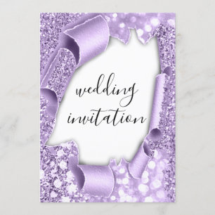 Wedding 3D Effect Elegant White Purple Glitter Invitation