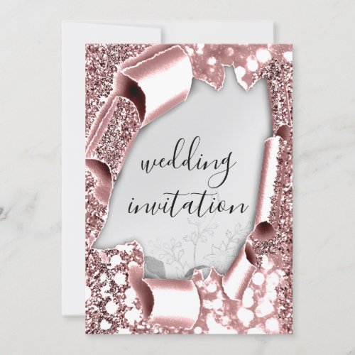 Wedding 3D Effect Frame Florals Silver Rose Blush  Invitation