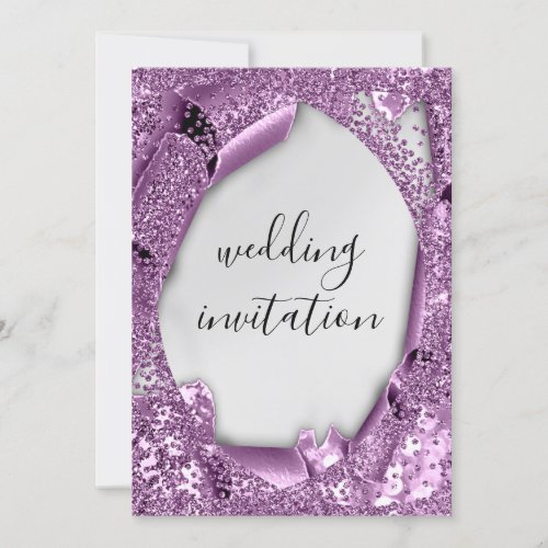 Wedding 3D Effect Silver Gray Purple Violet Invitation