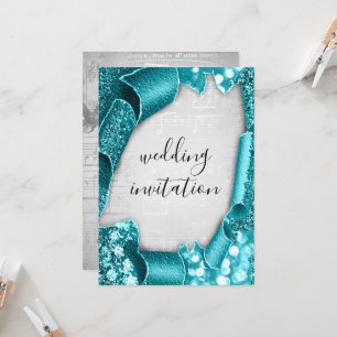 Wedding 3D Effect Silver Gray Teal Music Invitation