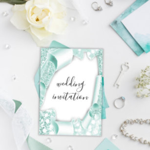 Wedding 3D Effect White Mint Green Frame Invitation