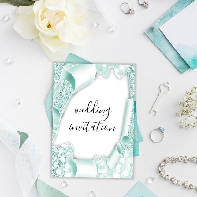 Wedding 3D Effect White Mint Green Frame Invitation (Wedding 3D Effect White Mint Green Frame Invitation)