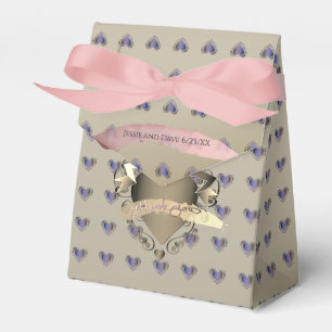 Wedding 3D Old Gold Hearts "Thank you" Favor Boxes