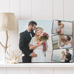 Wedding 4 Photo Collage with Vertical ZigZag Faux Canvas Print<br><div class="desc">Create your own faux canvas with 4 of your favorite wedding pictures. The photo template is set up to create the photo collage with one main background photo and the remaining three pictures forming a vertical zigzag montage. Your photos are displayed in landscape format with a narrow black border.</div>