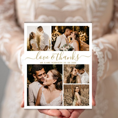 Wedding 5 Photo Collage Love and Thanks Thank You  Postcard