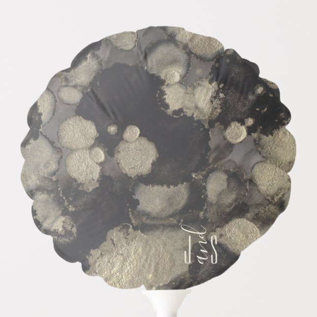 Wedding 6" Round Balloon Shades of Gold and Black (Front)