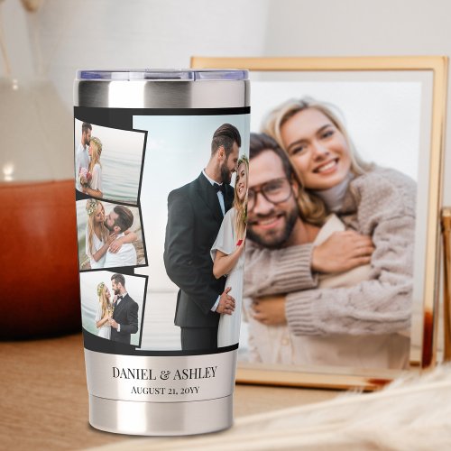 Wedding 7 Photo Collage with Zigzag Montage Insulated Tumbler