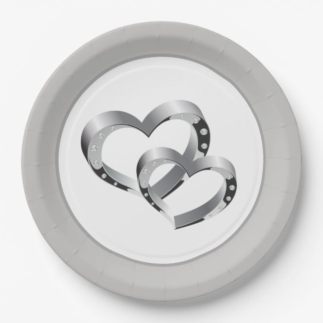 Wedding 9" Paper Plates-Two Hearts Plates (Front)