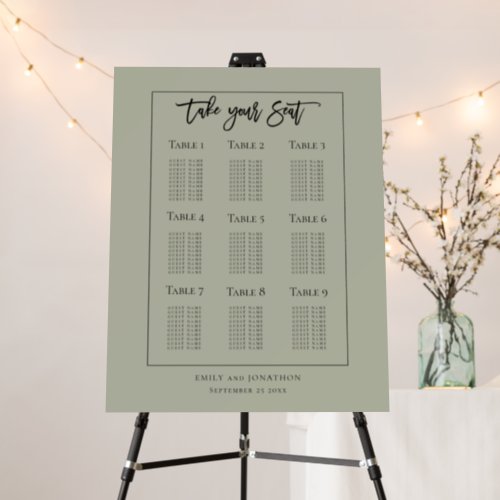 Wedding 9 Table Seating Plan Pale Sage Green Foam Board