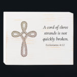 Wedding, A Cord of Three Strands  Wooden Box Sign<br><div class="desc">A rope cross with the Christian Bible Verse of Ecclesiastes 4:12,  A cord of three strands is not quickly broken. Makes a great wedding Gift or a gift for ANY Married couple.</div>