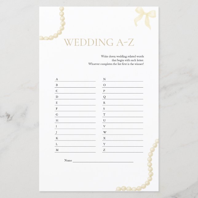 Wedding A to Z Game | Pearls & Prosecco Shower (Front)