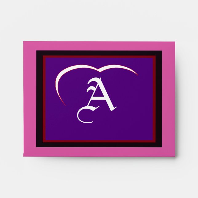 Wedding "A" White White Heart  Purple Red Black Envelope (Front)