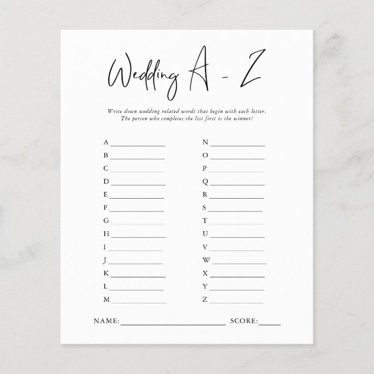 Wedding AZ Bridal Shower Game Zazzle