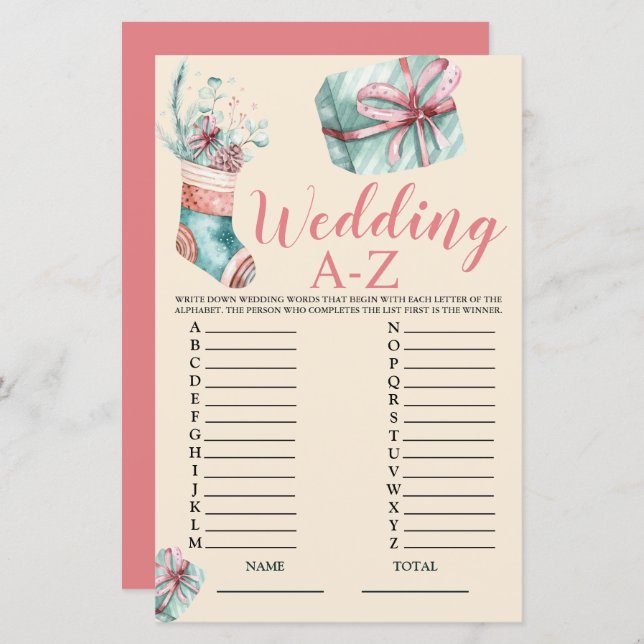 Wedding A-Z Christmas Stocking Bridal Game (Front/Back)