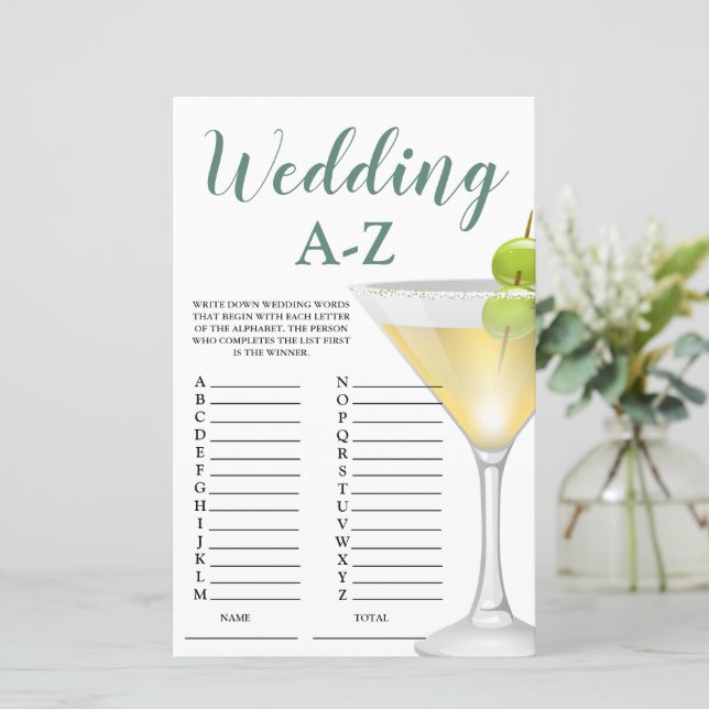 Wedding A-Z Elegant Bridal Shower Game (Standing Front)