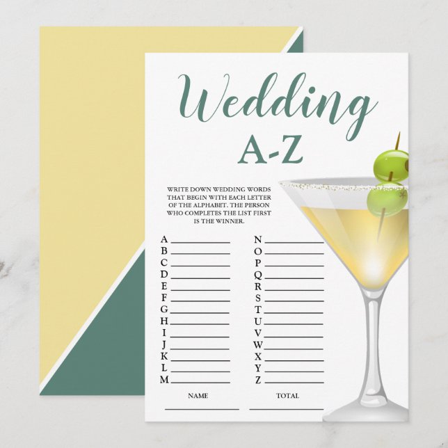 Wedding A-Z Elegant Bridal Shower Game Invitation (Front/Back)