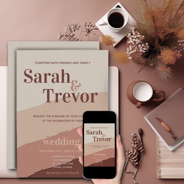 Wedding Abstract 70's Dusty Rose Cream Invitation (Creator Uploaded)