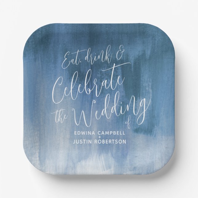 Wedding abstract blue gray paper plate (Front)