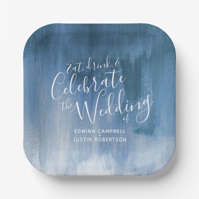 Wedding abstract blue gray paper plate (Front)