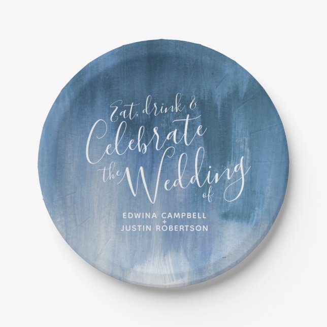 Wedding abstract blue gray paper plate (Front)