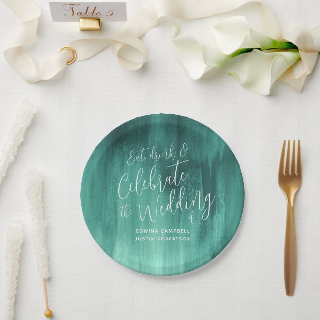 Wedding abstract emerald green paper plate (Wedding)