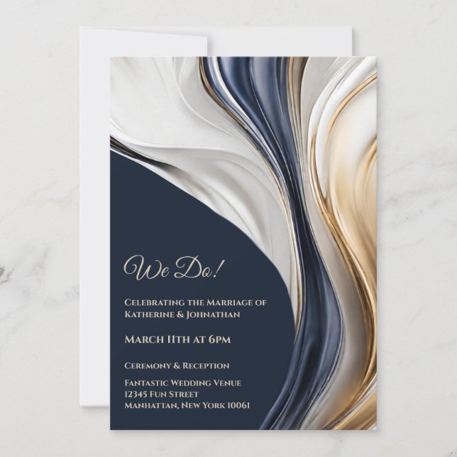 Wedding-Abstract Fluid Art-Blue and Gold- Invitation (Front)