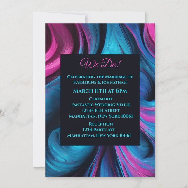 Wedding-Abstract Fluid Art-Blue and Pink- Invitation (Front)