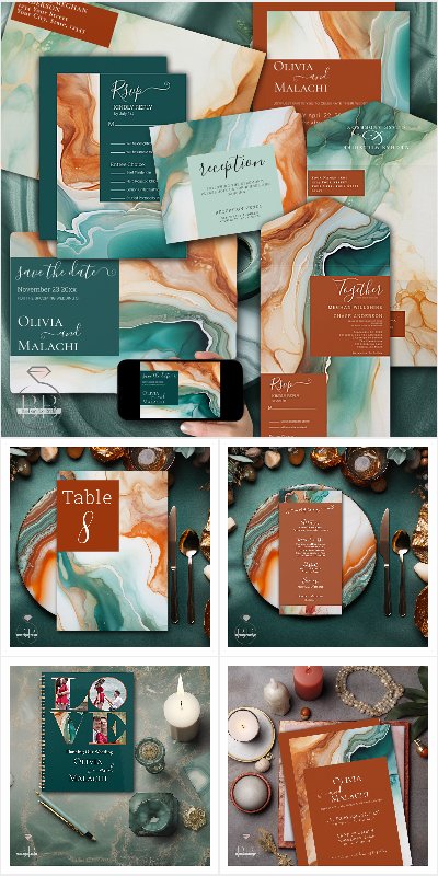 WEDDING   Abstract Marbled Agate -Three Colors