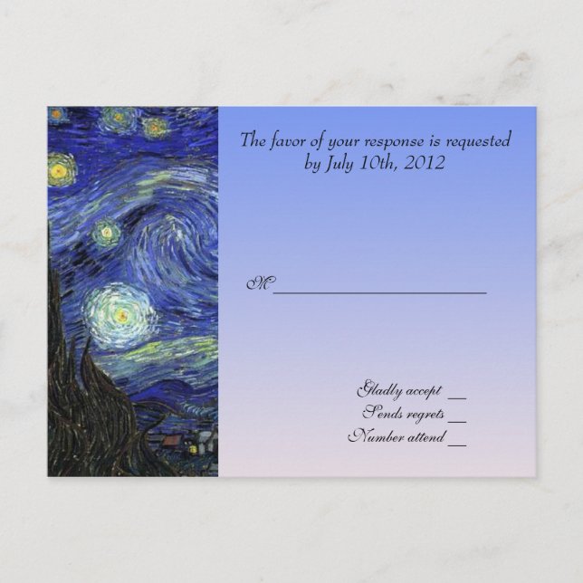 wedding acceptance card, van gogh starry night postcard (Front)