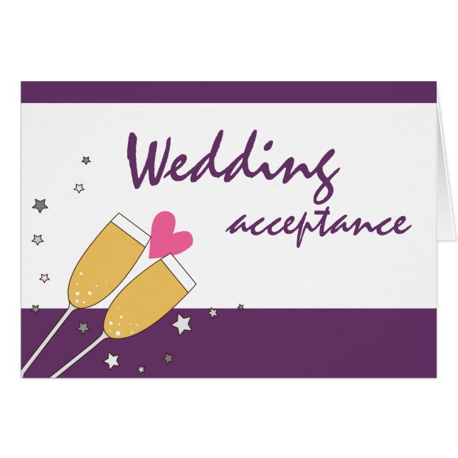 Wedding Acceptance Champagne Toast- Purple Cards (Front Horizontal)